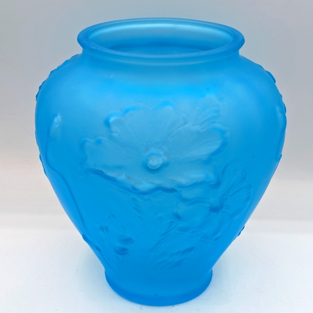 Tiffin Glass Sky Blue Satin Glass "Poppy Vase"